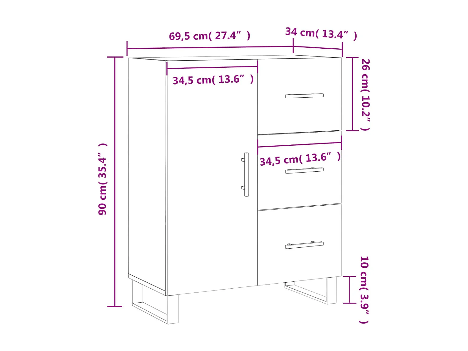 Sideboard Grau Sonoma 69,5x34x90 cm Holzwerkstoff