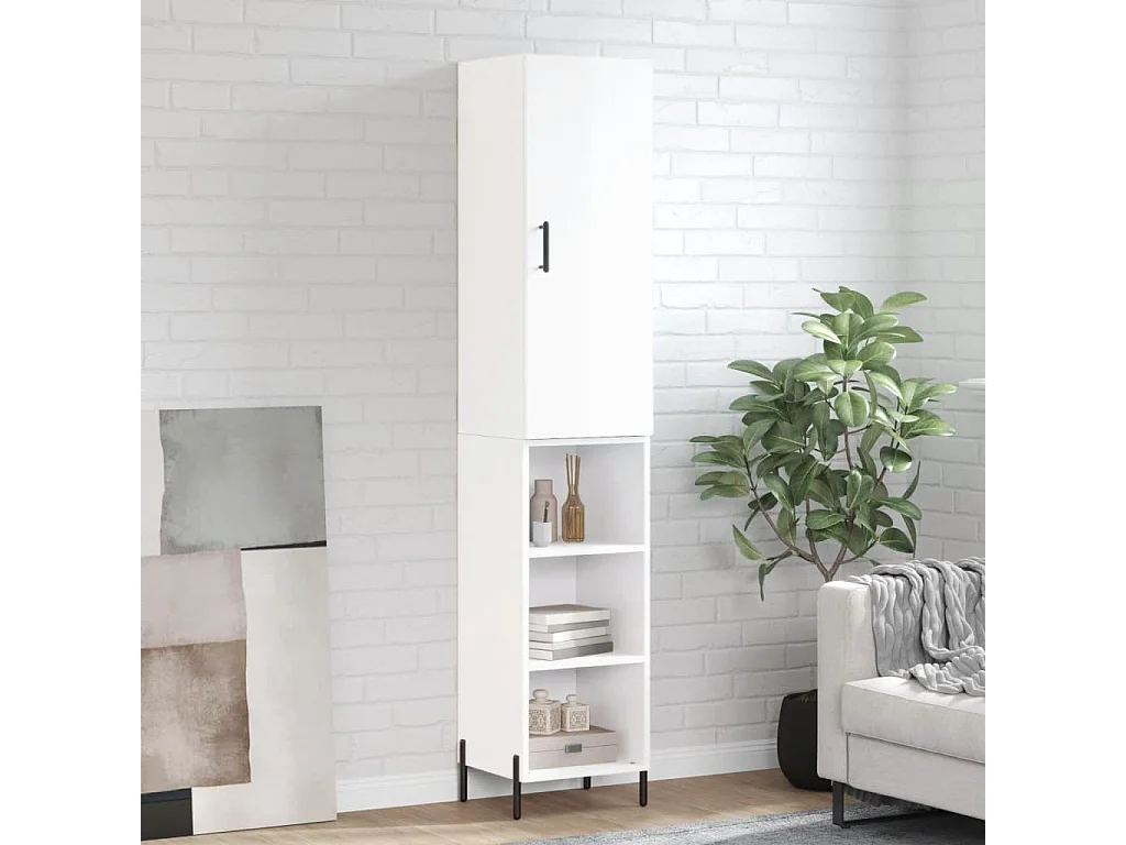 Armário alto 34,5x34x180 cm madeira processada branco brilhante