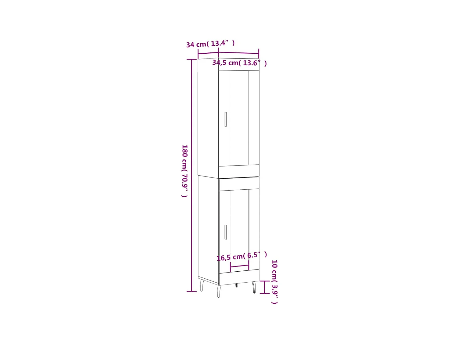 Highboard Weiß 34,5x34x180 cm Holzwerkstoff