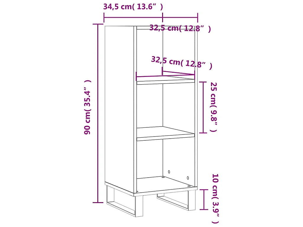 Credenza Grigio Cemento 34,5x32,5x90 cm in Legno Multistrato