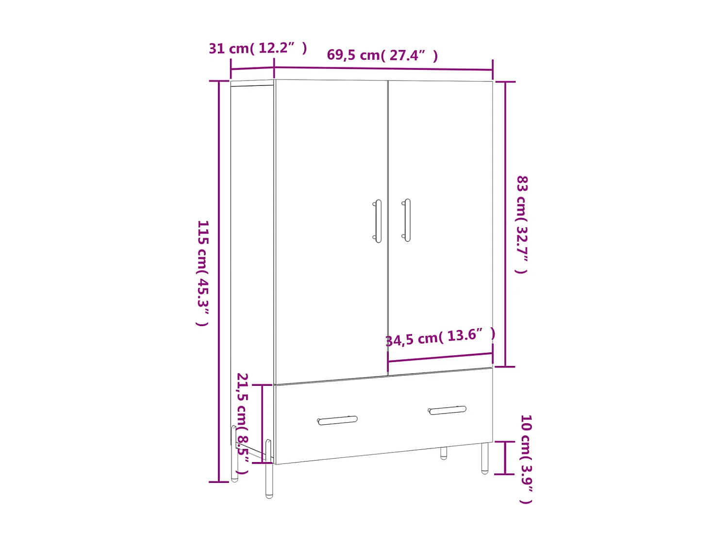 Buffet haut chêne sonoma 69,5x31x115 cm bois d'ingénierie