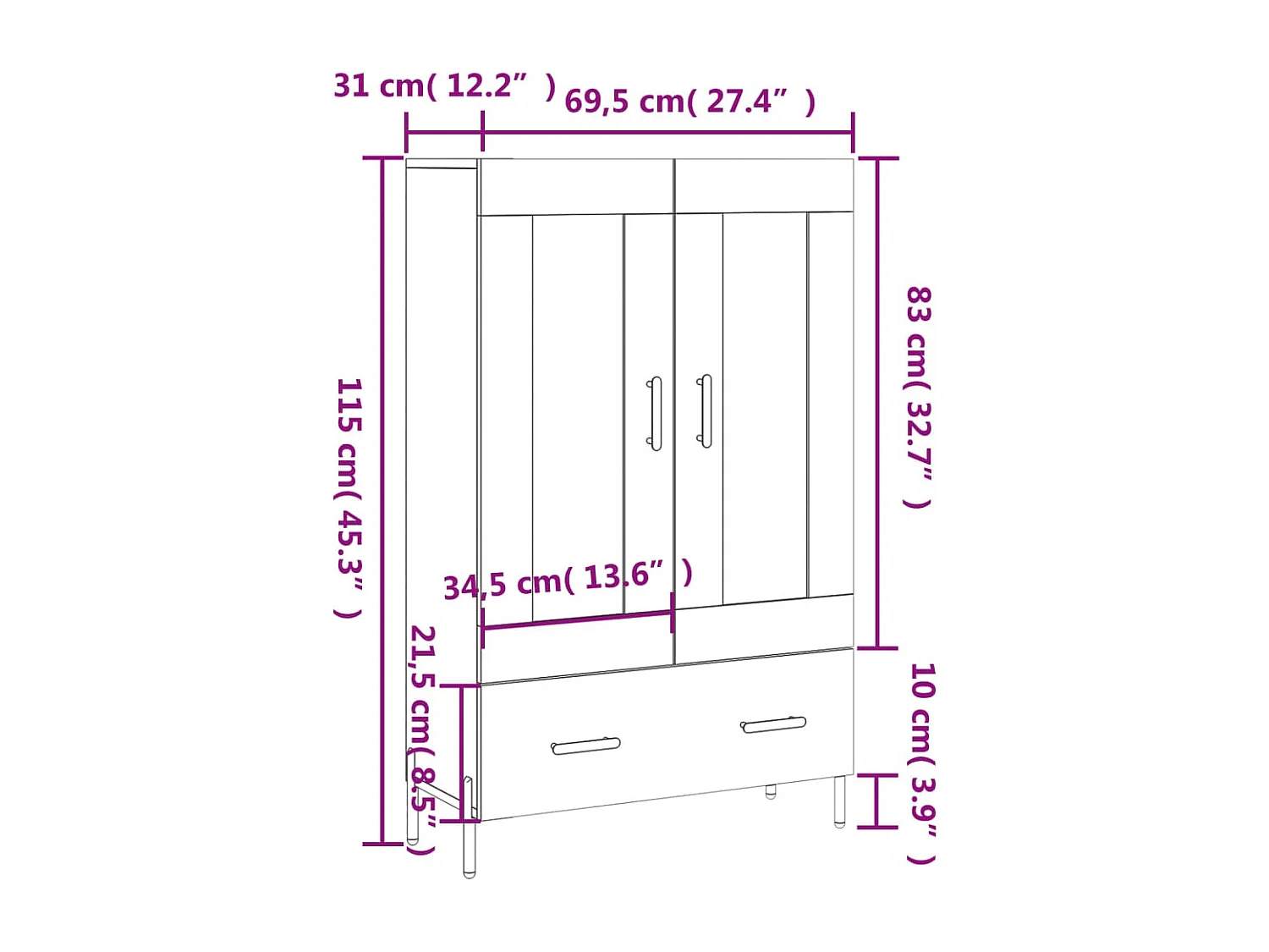 Buffet haut chêne fumé 69,5x31x115 cm bois d'ingénierie
