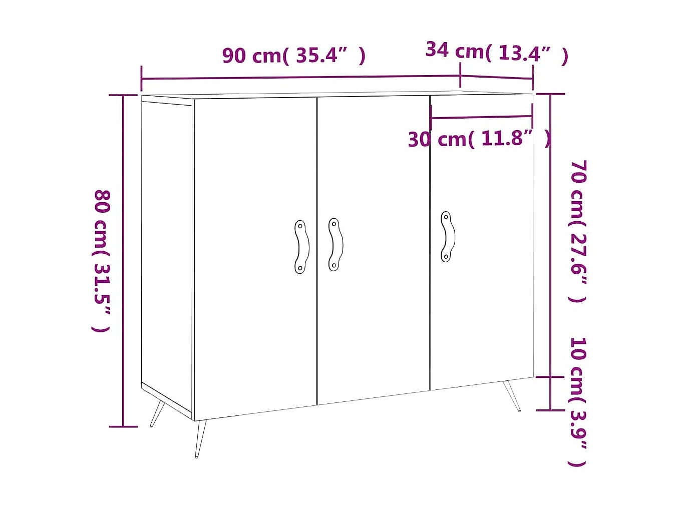 Credenza Bianca 90x34x80 cm in Legno Multistrato