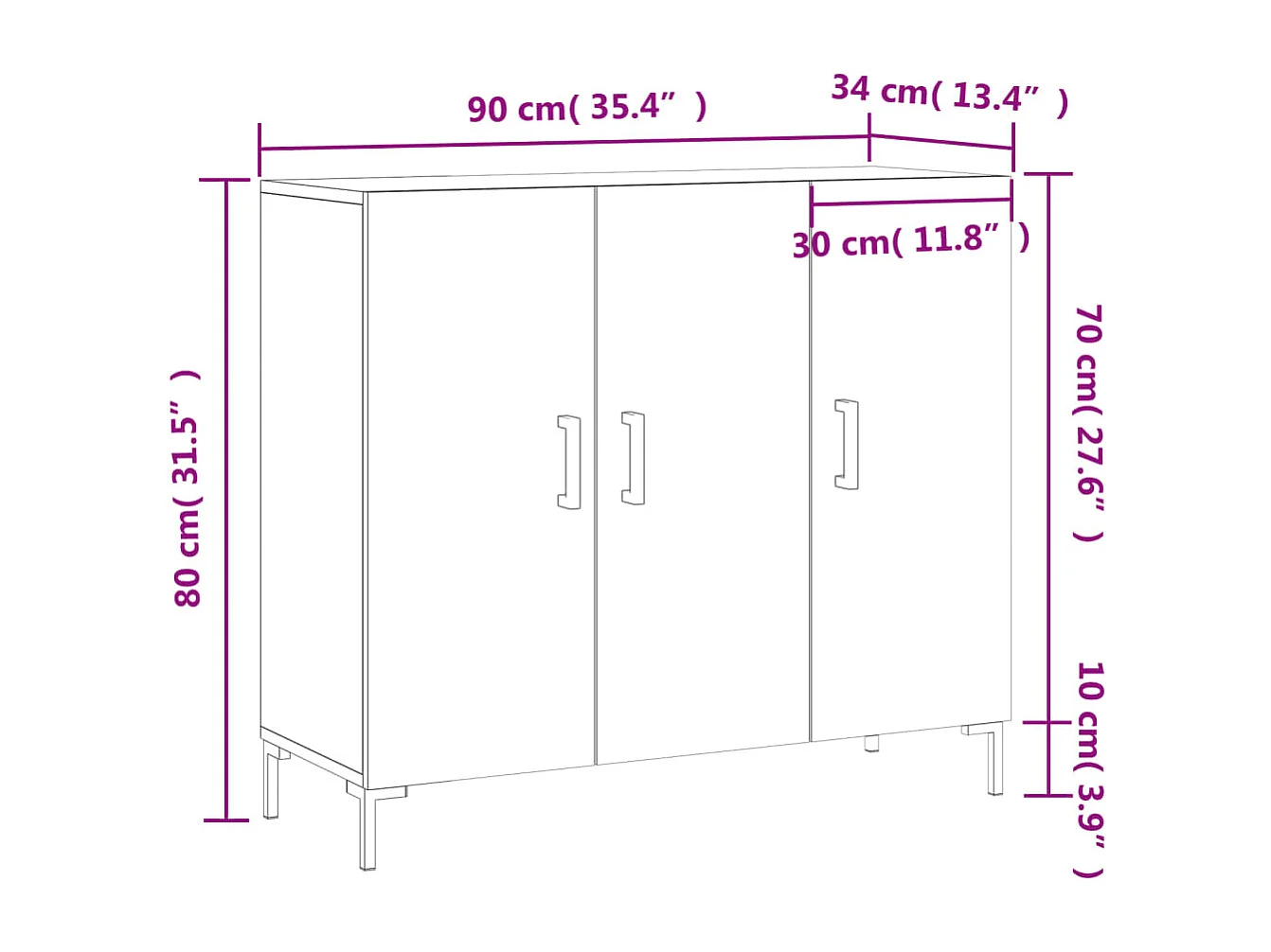 Sideboard Weiß 90x34x80 cm Holzwerkstoff