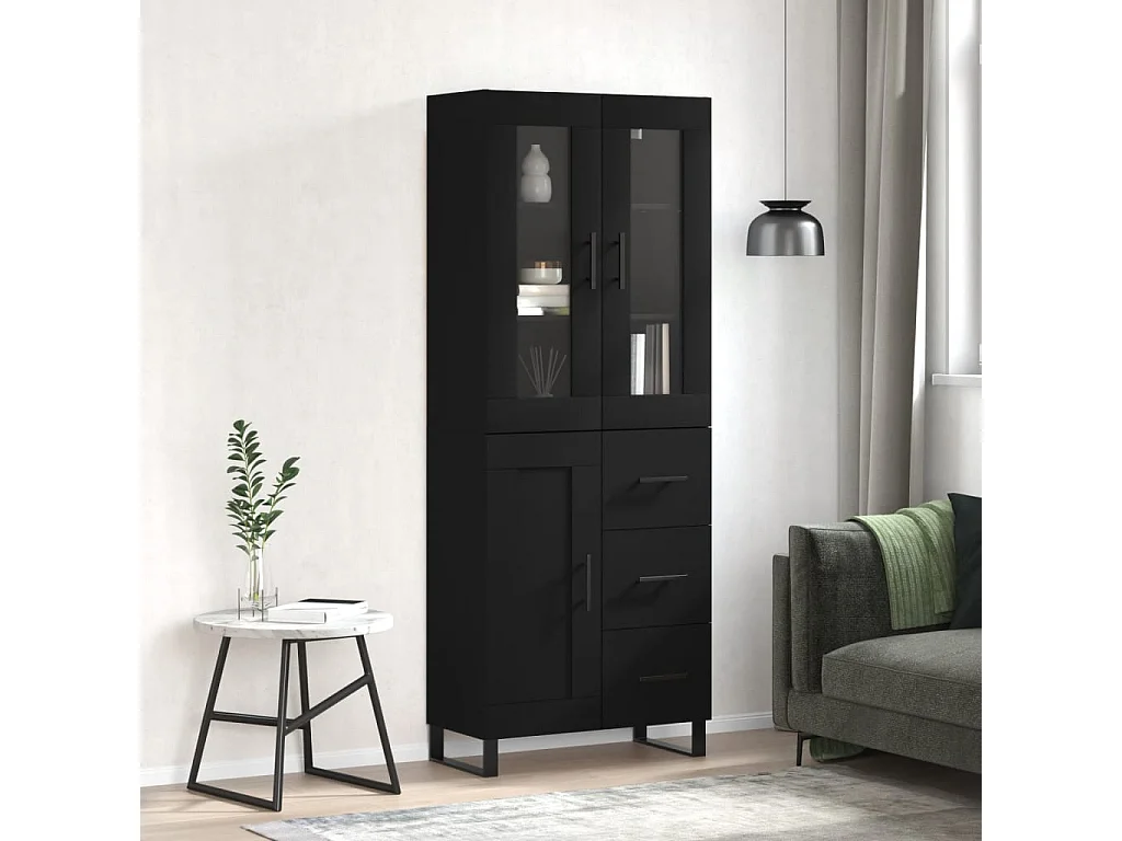 Highboard Schwarz 69,5x34x180 cm Holzwerkstoff