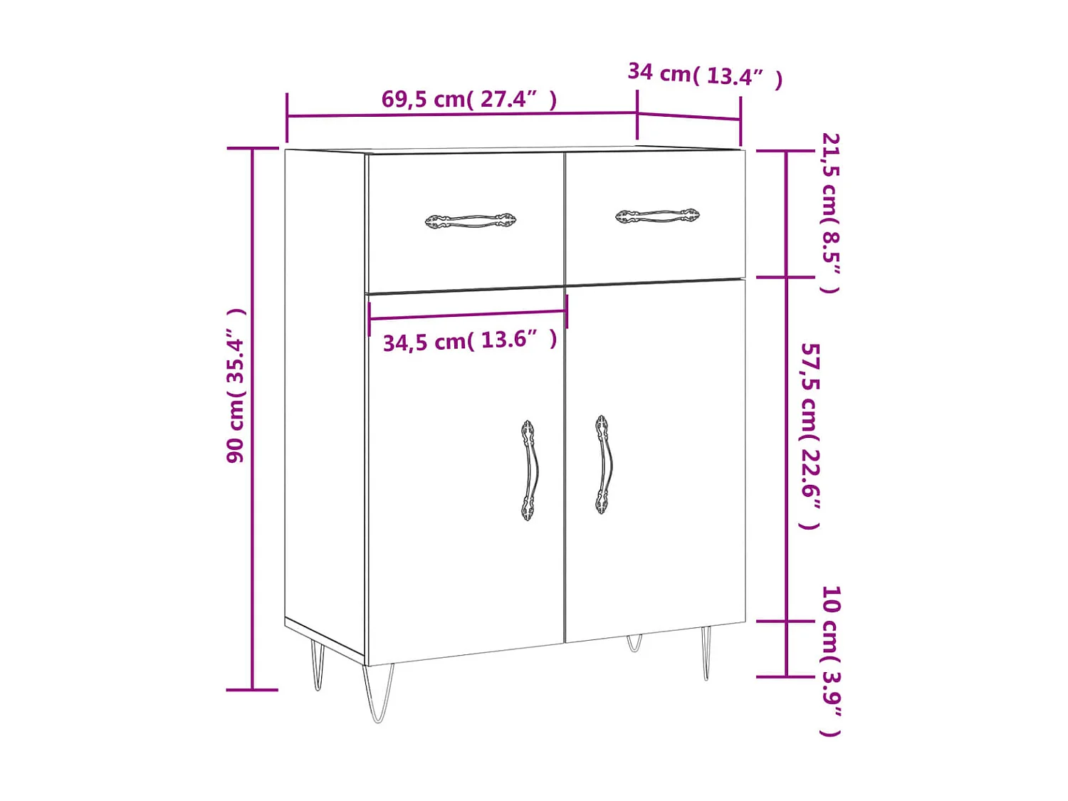 Sideboard Braun Eichen-Optik 69,5x34x90 cm Holzwerkstoff