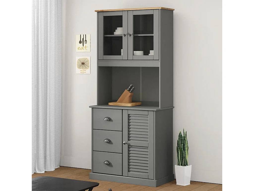 Dessus de commode VIGO gris 78x30x100 cm bois massif de pin