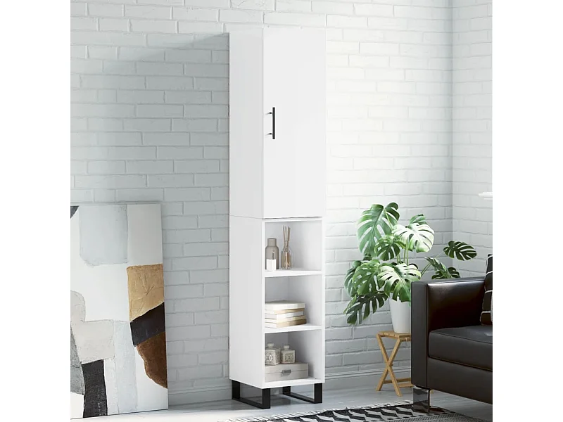 Buffet haut Blanc brillant 34,5x34x180 cm Bois d'ingénierie