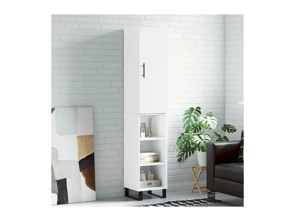 Buffet haut Blanc brillant 34,5x34x180 cm Bois d'ingénierie