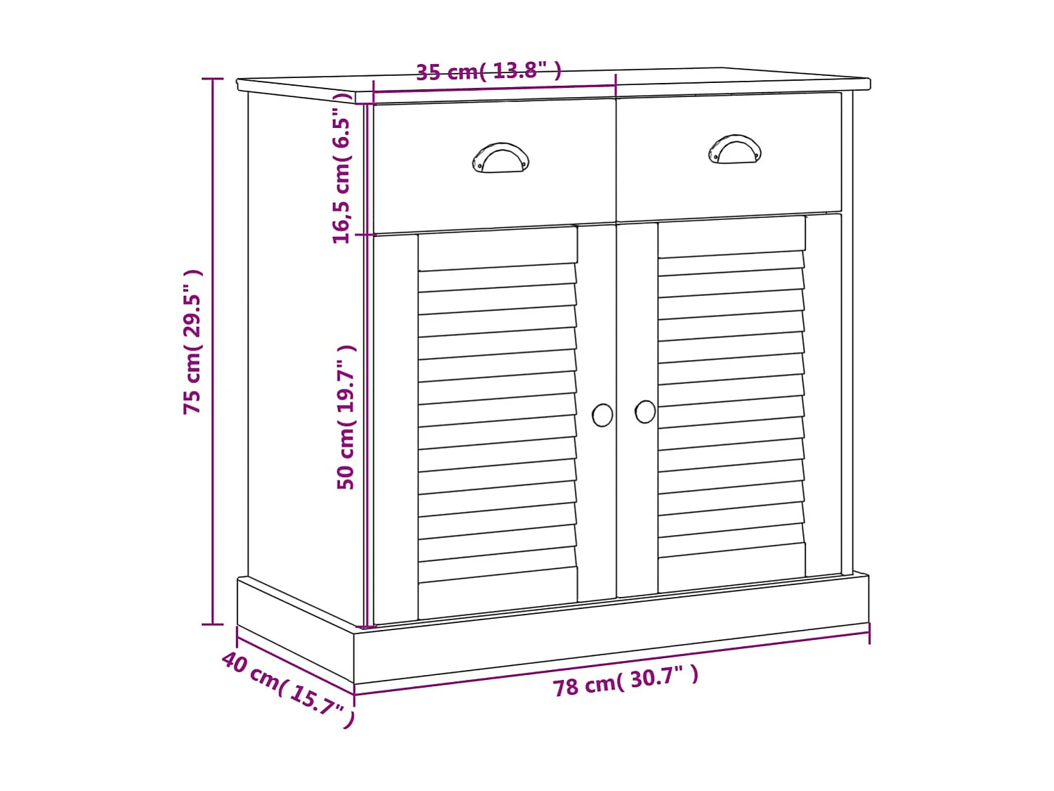 Buffet avec tiroirs VIGO 78x40x75 cm blanc bois massif de pin