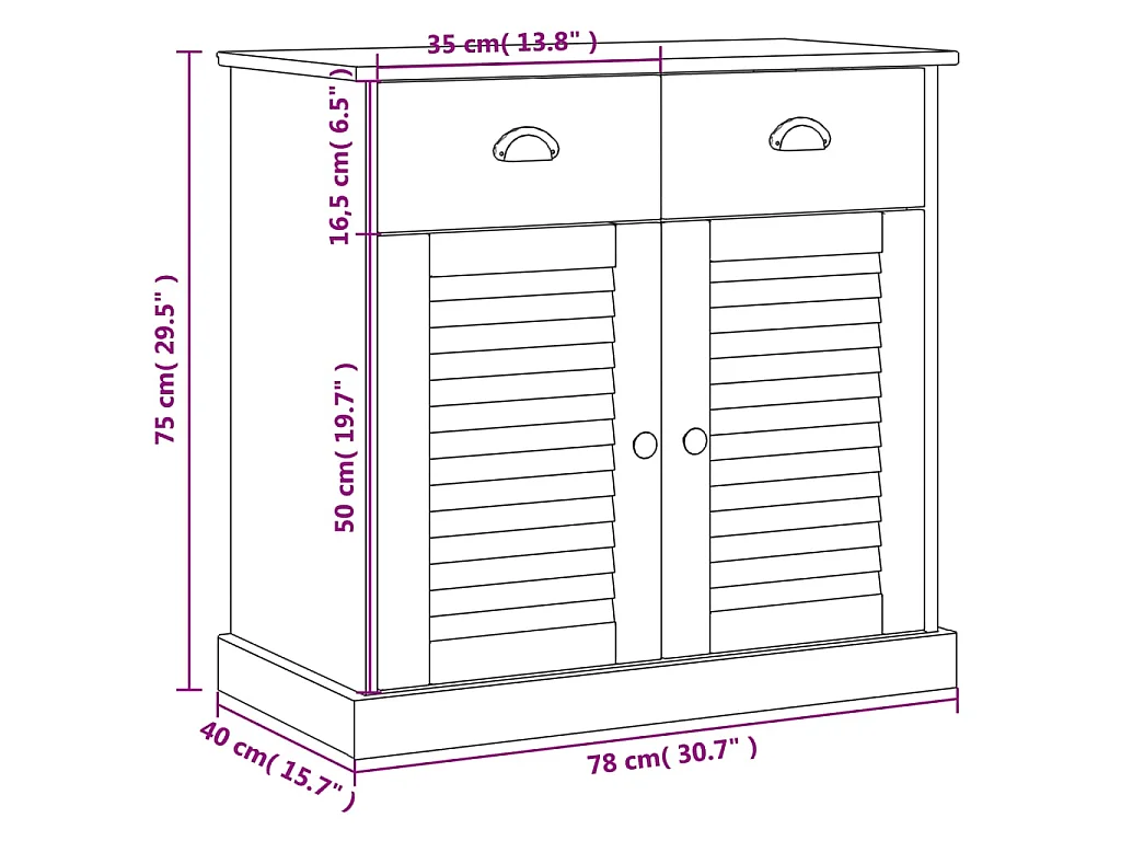 Buffet avec tiroirs VIGO 78x40x75 cm blanc bois massif de pin