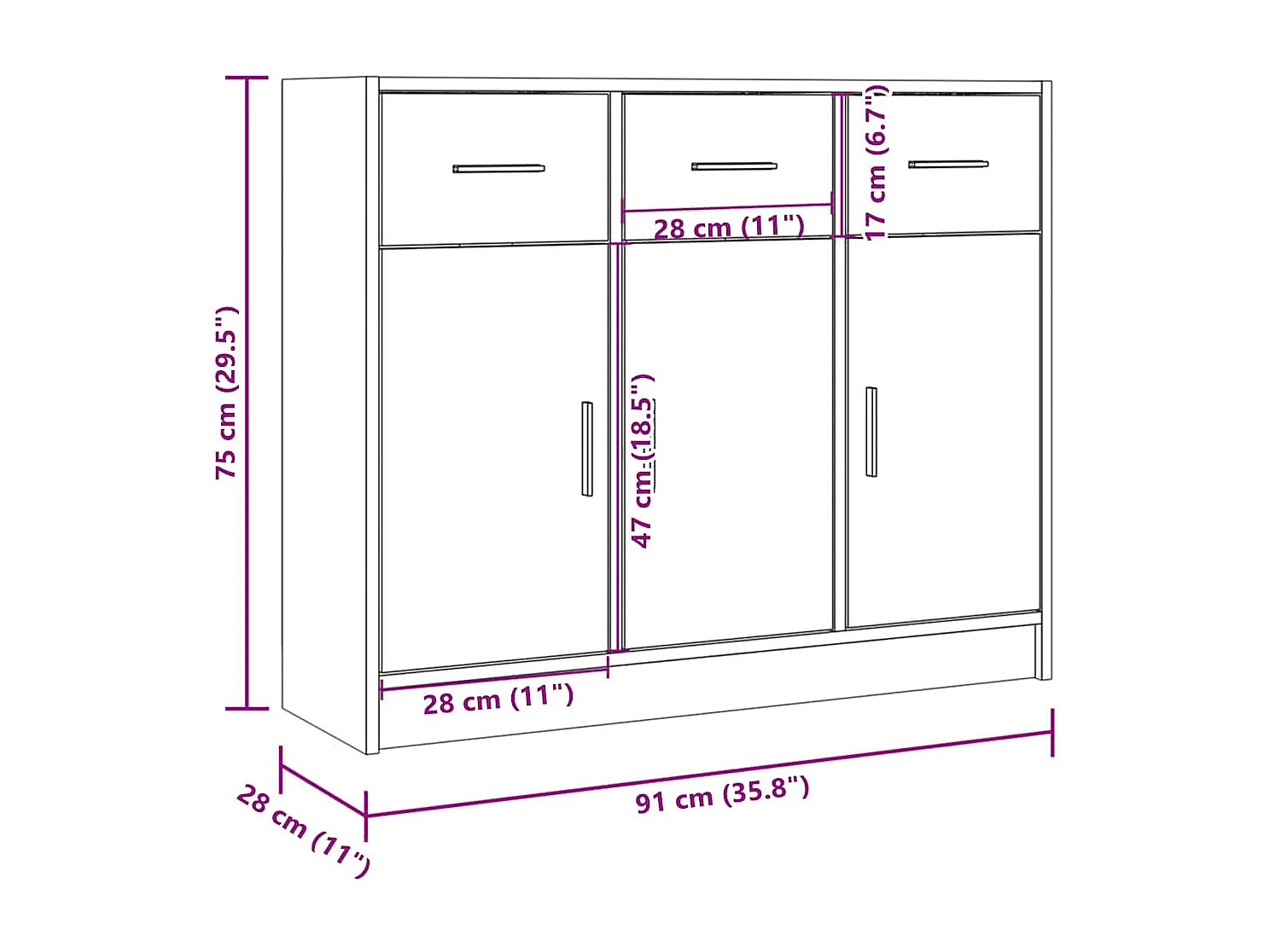 Buffet chêne sonoma 91x28x75 cm bois d'ingénierie