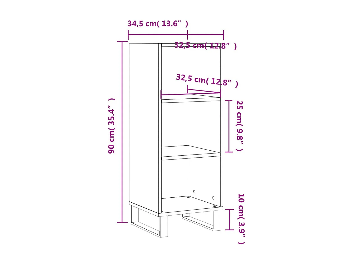 Buffet chêne marron 34,5x32,5x90 cm bois d'ingénierie