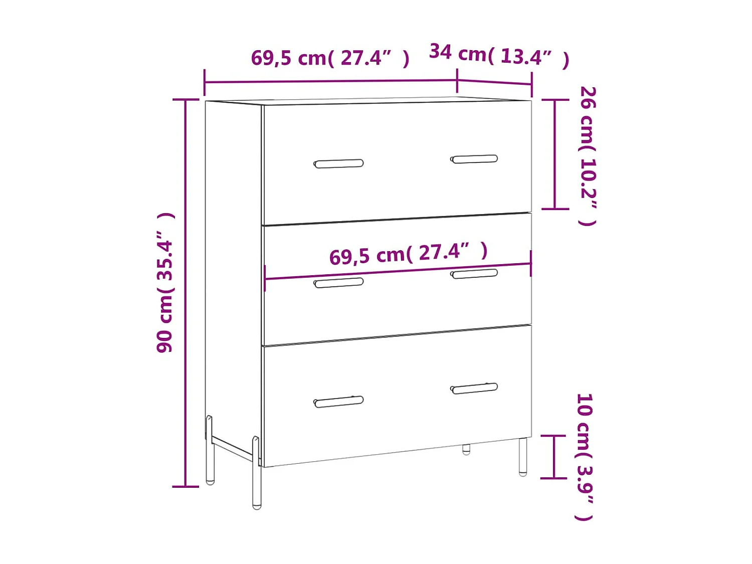 Buffet chêne sonoma 69,5x34x90 cm bois d'ingénierie