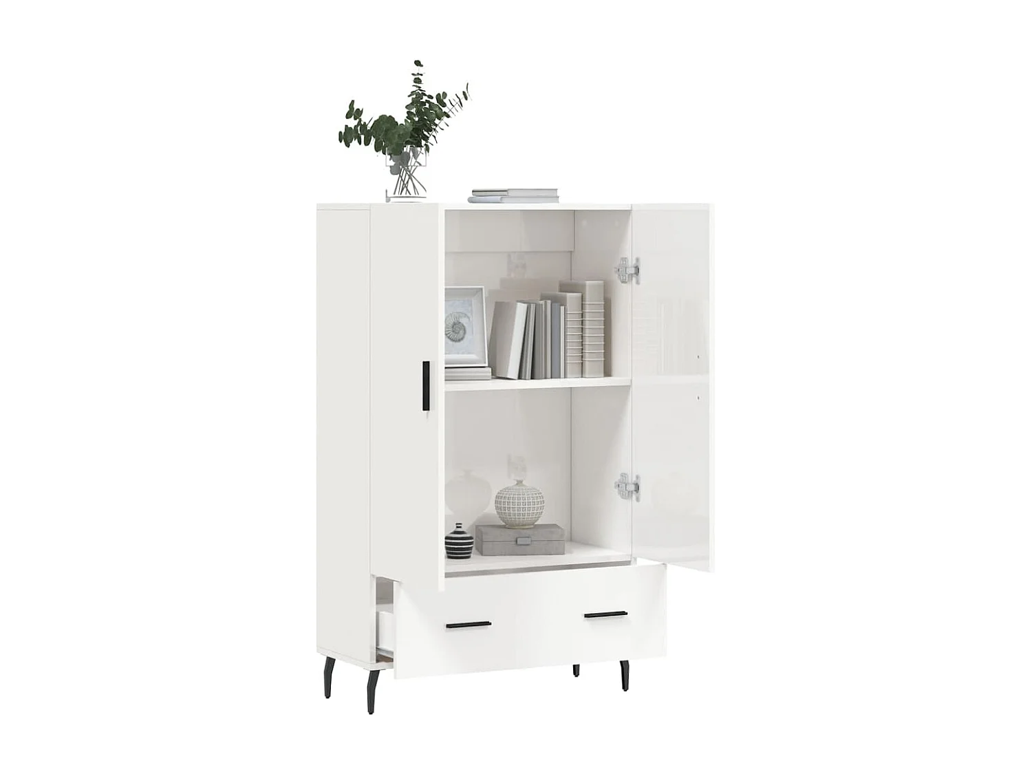 Buffet haut blanc brillant 69,5x31x115 cm bois d'ingénierie