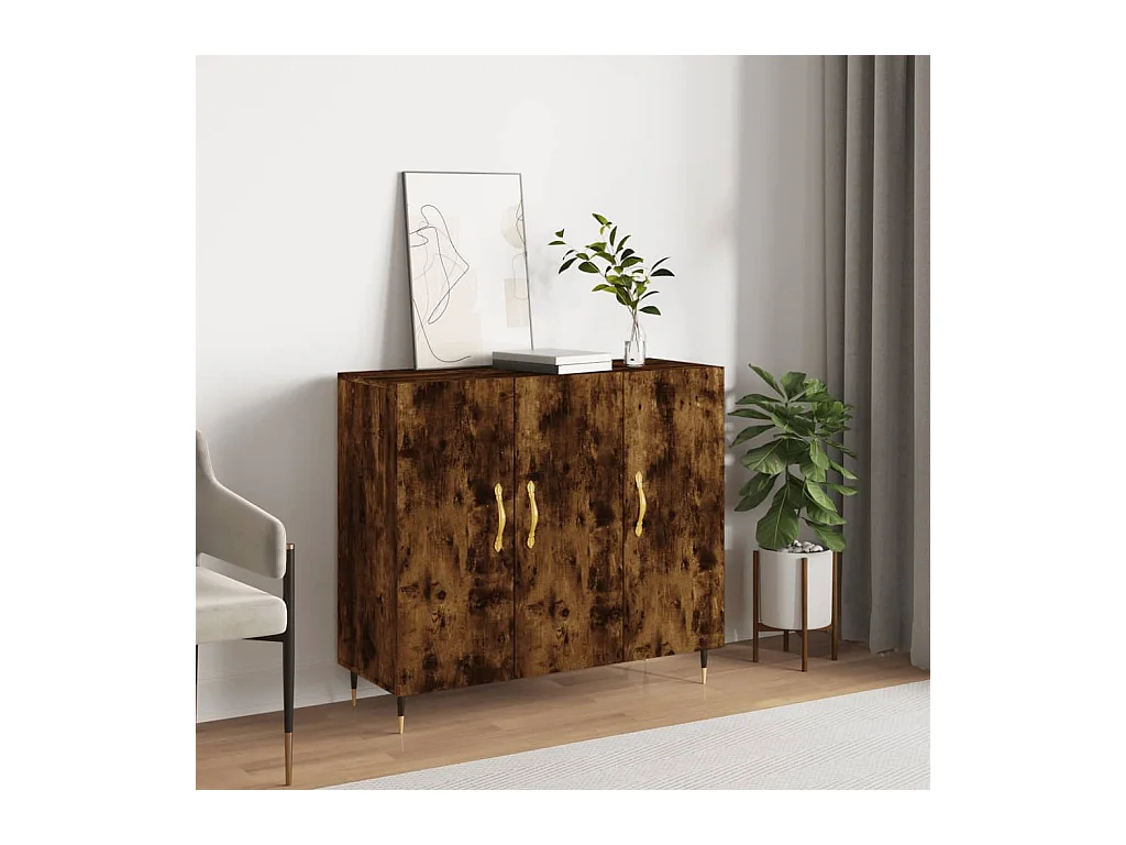 Credenza Rovere Fumo 90x34x80 cm in Legno Multistrato