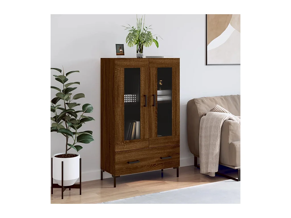 Hoge kast 69,5x31x115 cm bewerkt hout bruin eikenkleur