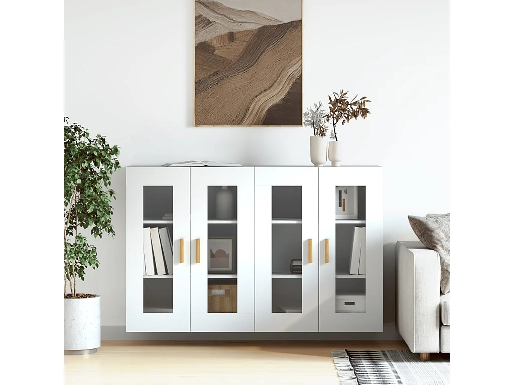 Armoires murales 2 pcs blanc bois d'ingénierie