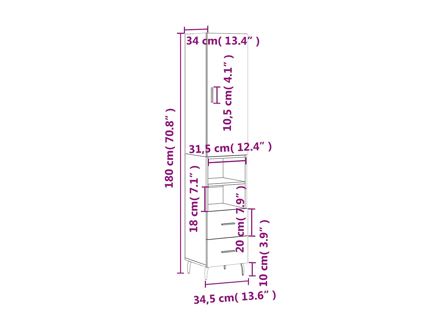 Highboard Räuchereiche 34,5x34x180 cm Holzwerkstoff