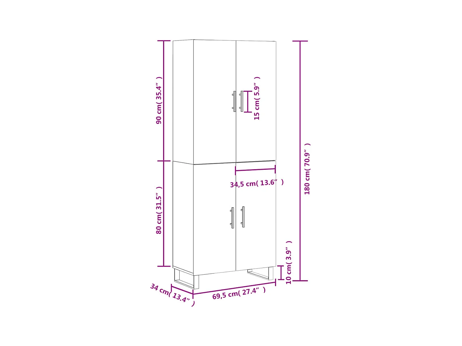 Highboard Betongrau 69,5x34x180 cm Holzwerkstoff