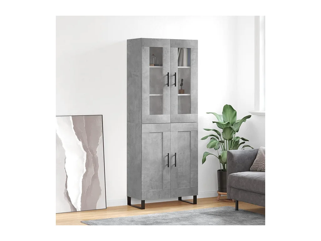 Buffet haut Gris béton 69,5x34x180 cm Bois d'ingénierie