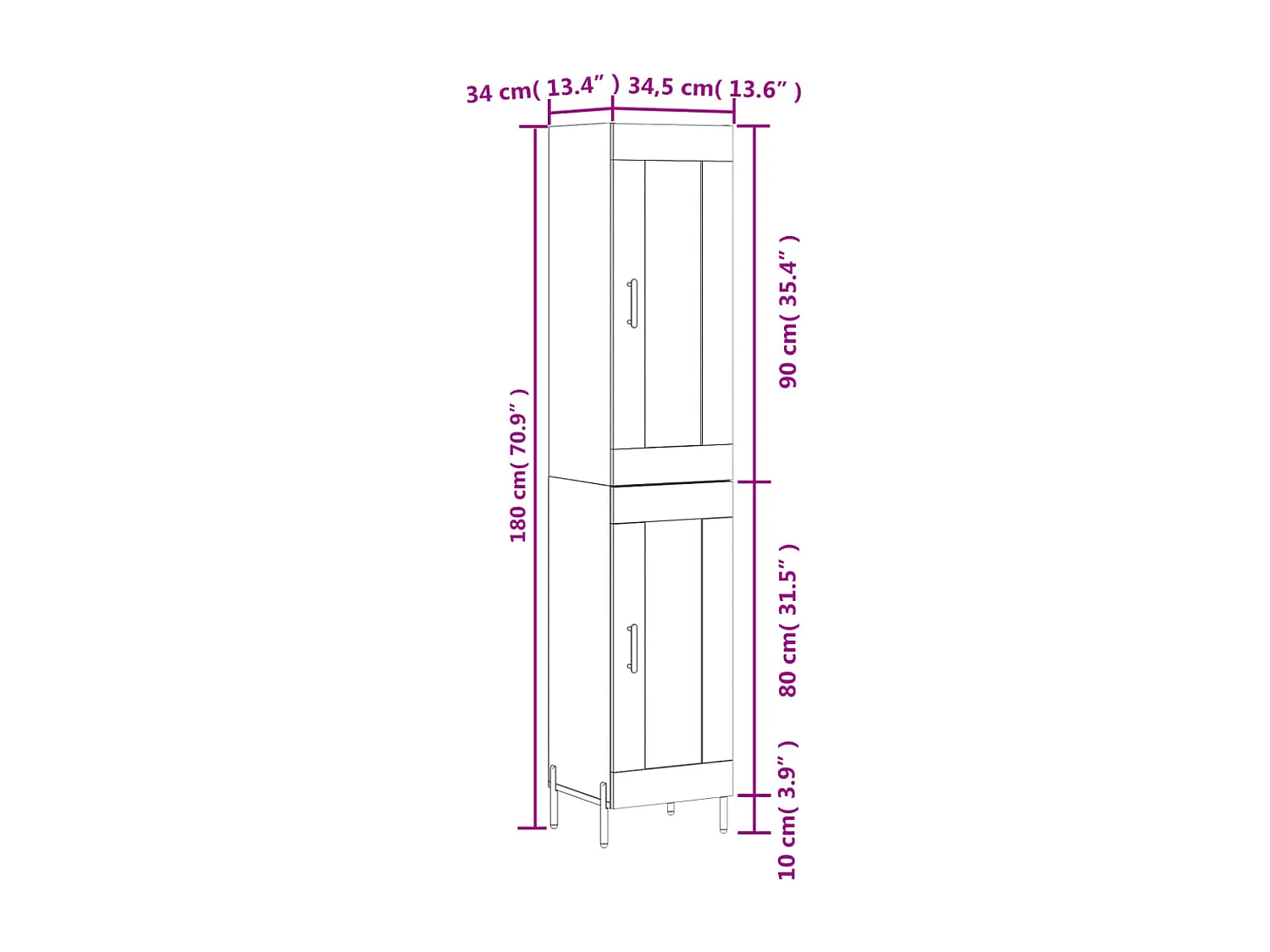 Hoge kast 34,5x34x180 cm bewerkt hout sonoma eikenkleurig