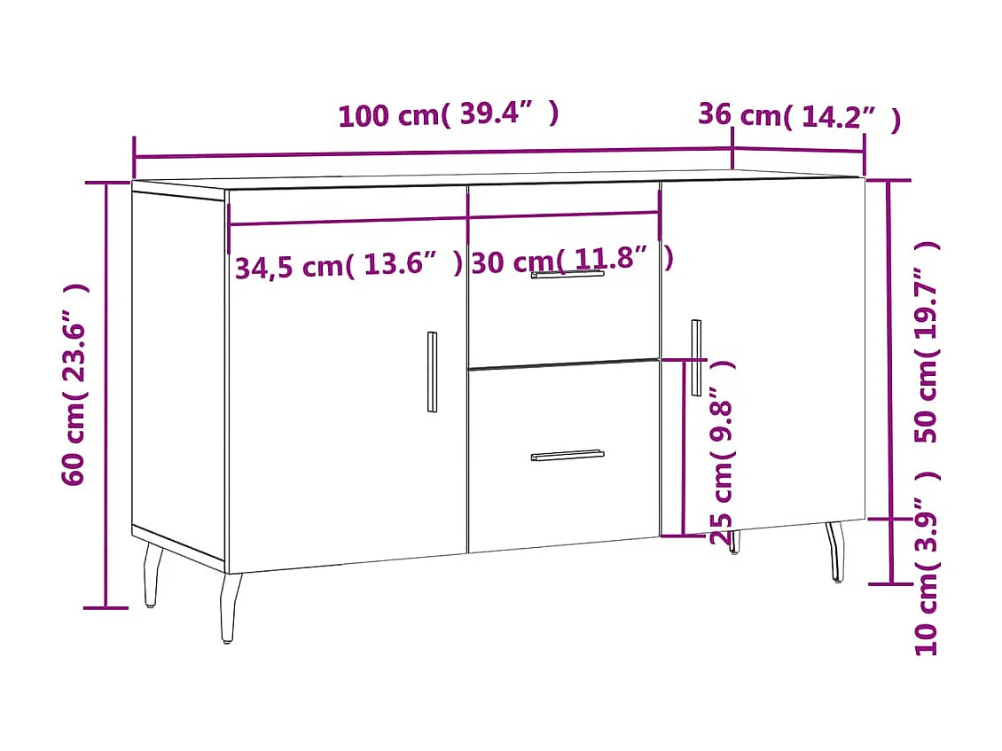 Buffet chêne sonoma 100x36x60 cm bois d'ingénierie