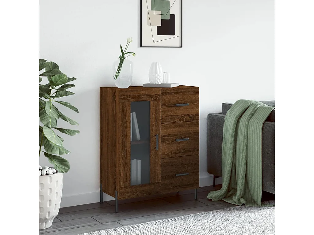 Buffet chêne marron 69,5x34x90 cm bois d'ingénierie