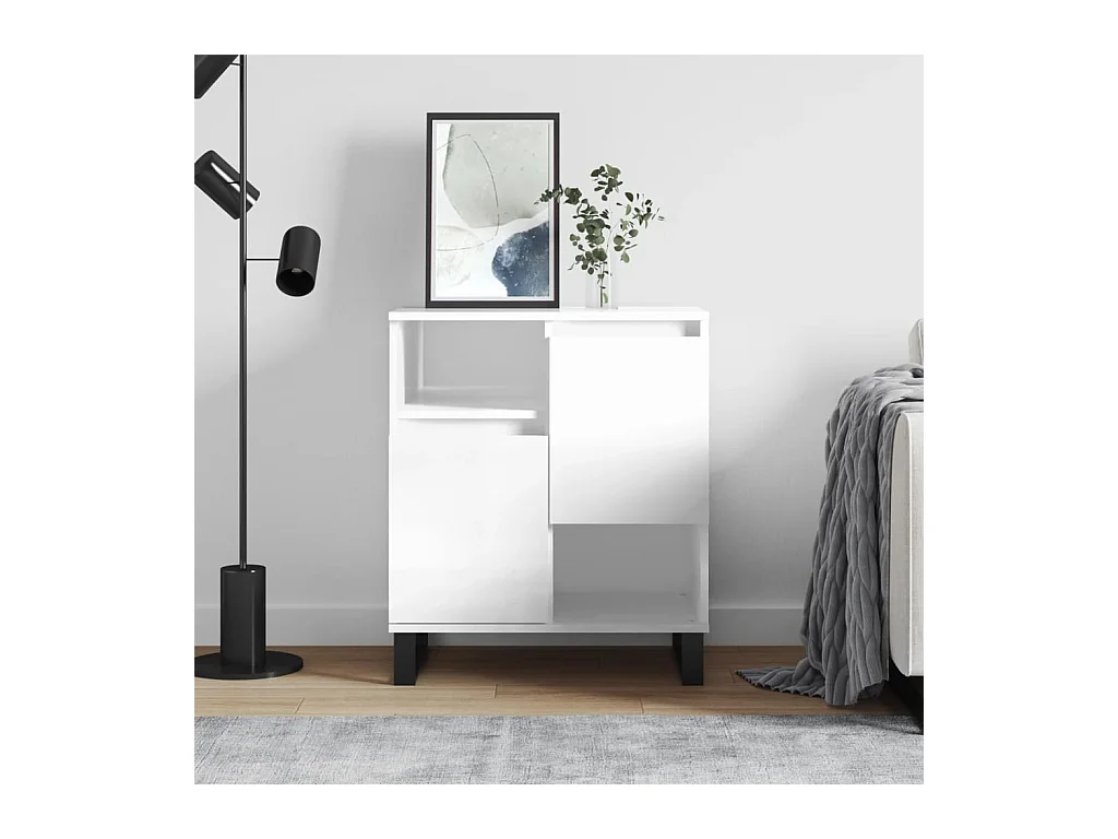 Buffet Blanc brillant 60x35x70 cm Bois d'ingénierie