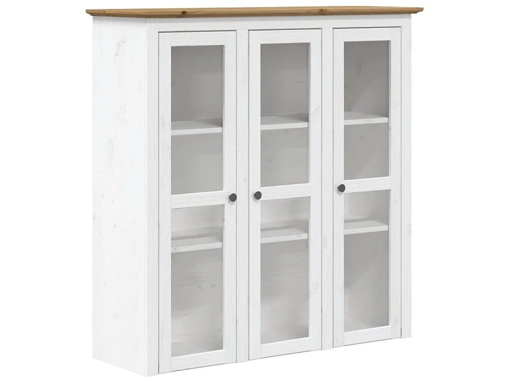 Armoire avec portes vitrées BODO blanc marron bois pin massif
