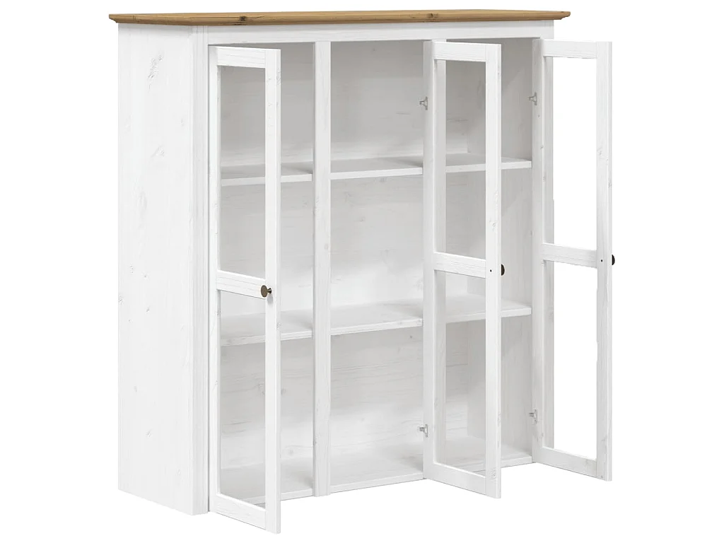 Armoire avec portes vitrées BODO blanc marron bois pin massif