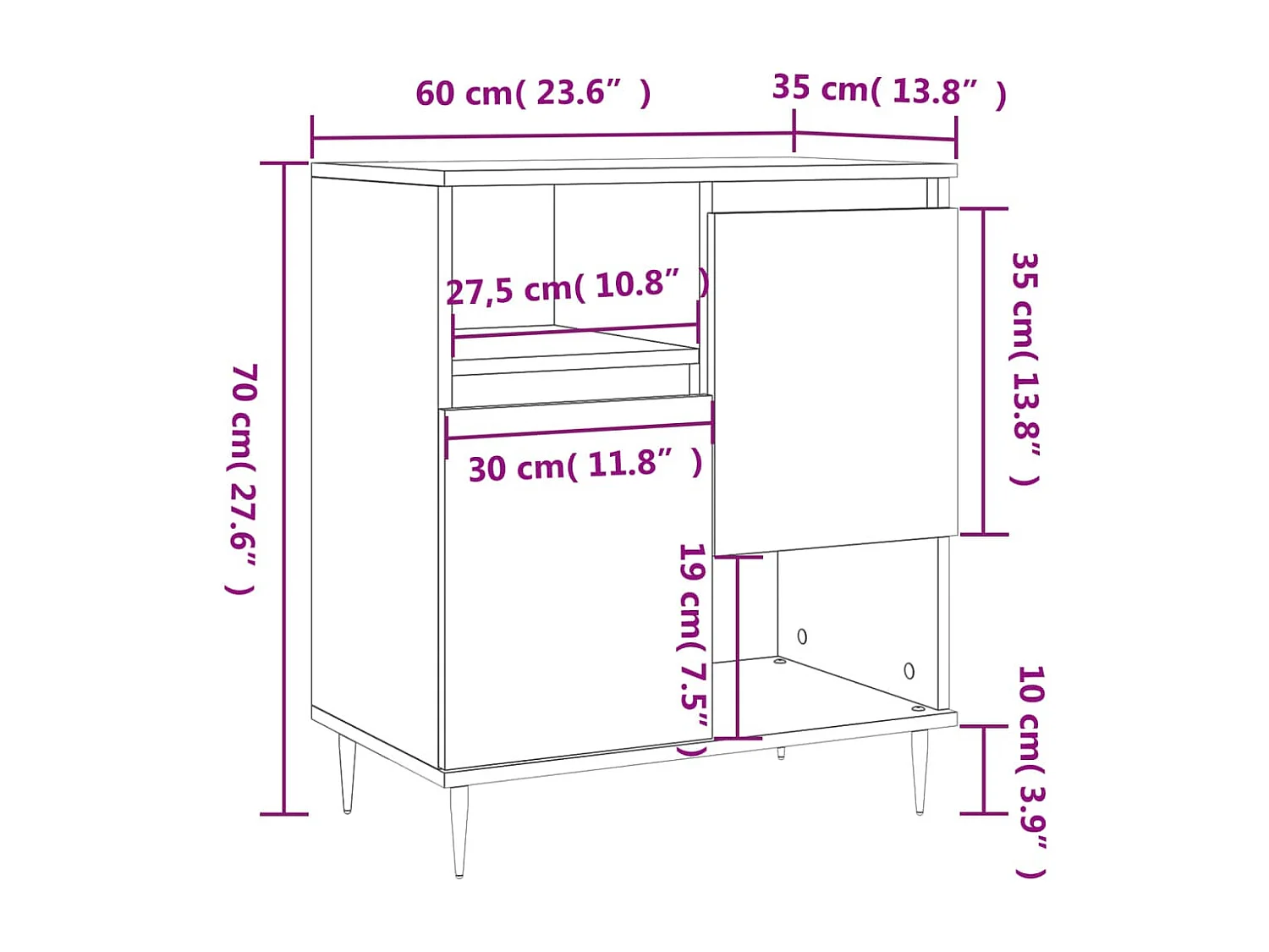 Buffet Gris béton 60x35x70 cm Bois d'ingénierie