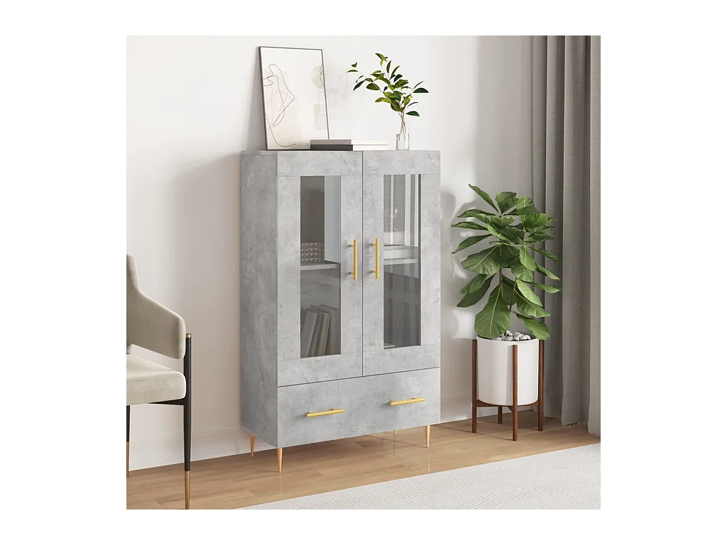 Buffet haut gris béton 69,5x31x115 cm bois d'ingénierie
