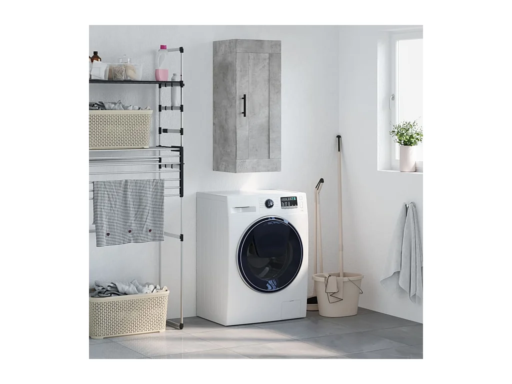 Wandkast 34,5x34x90 cm bewerkt hout betongrijs