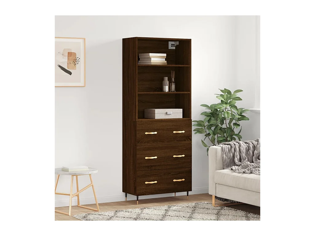 Buffet haut Chêne marron 69,5x34x180 cm Bois d'ingénierie