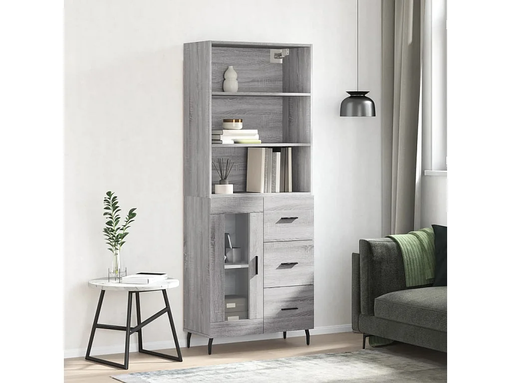 Credenza Grigio Sonoma 69,5x34x180 cm in Legno Multistrato