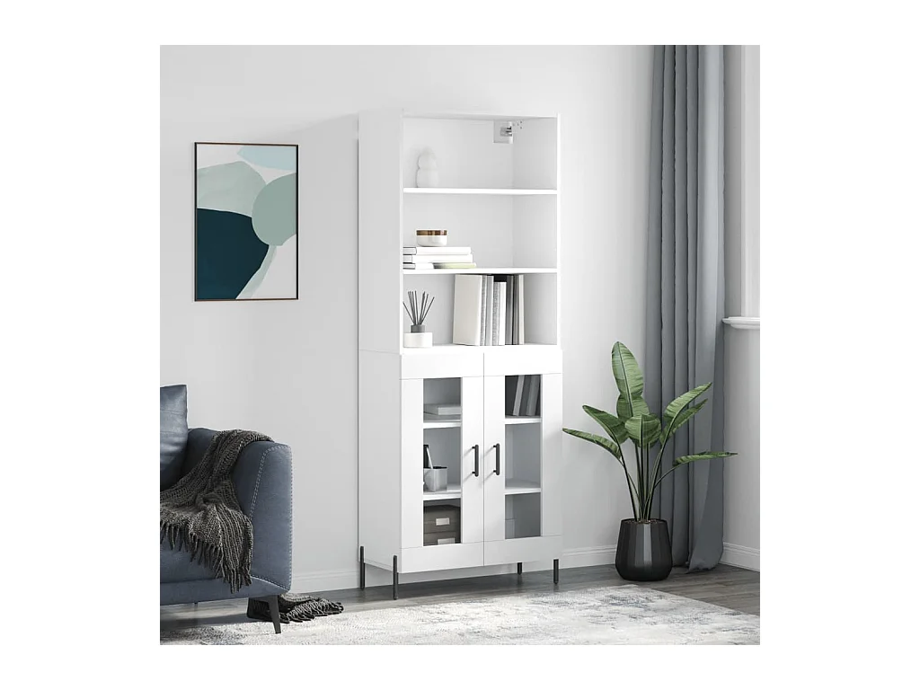 Aparador alto madera contrachapada blanco 69,5x34x180 cm