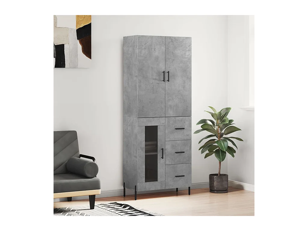 Buffet haut Gris béton 69,5x34x180 cm Bois d'ingénierie