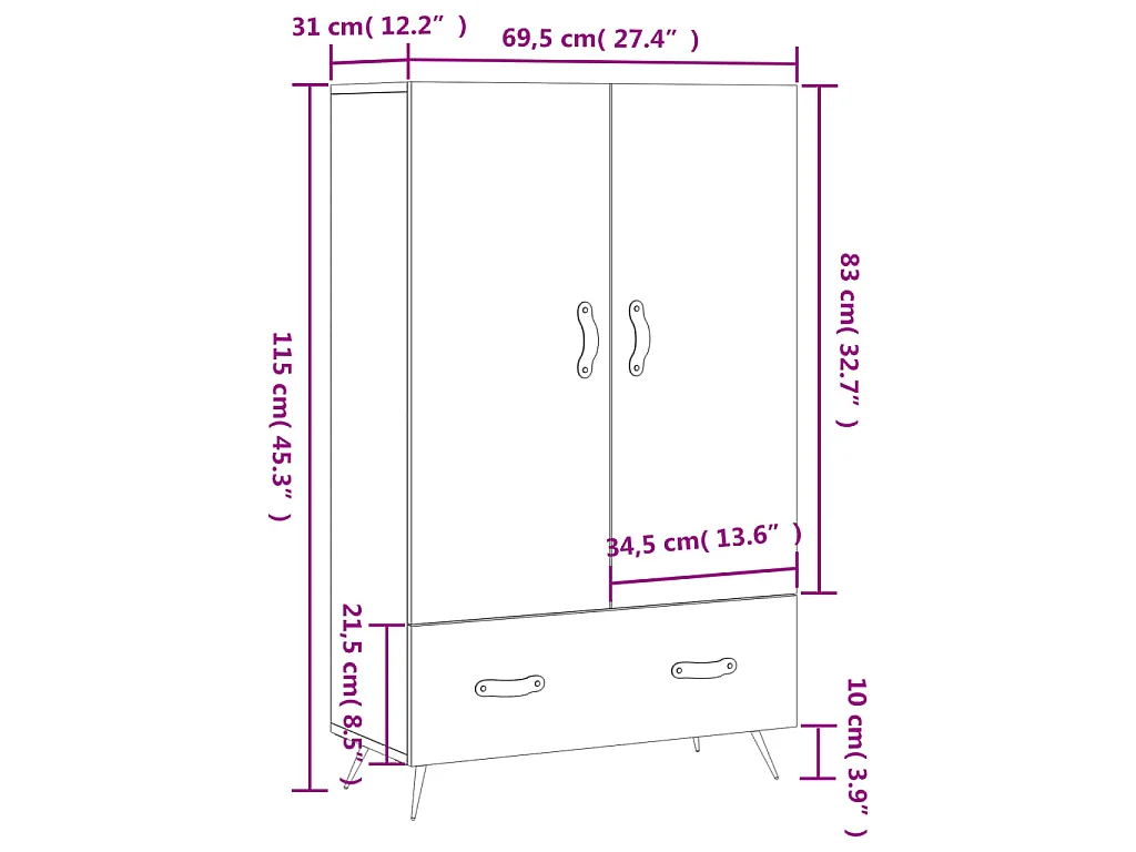 Highboard Weiß 69,5x31x115 cm Holzwerkstoff