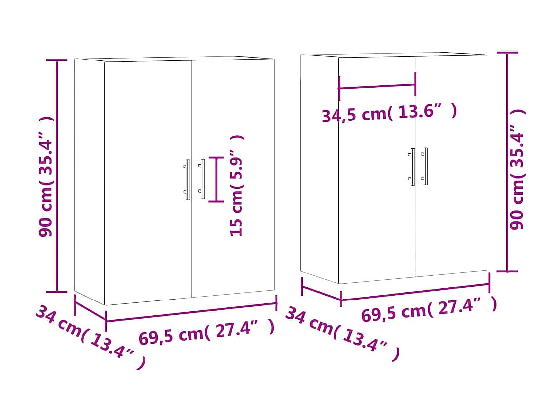 Armoires murales 2 pcs blanc 69,5x34x90 cm