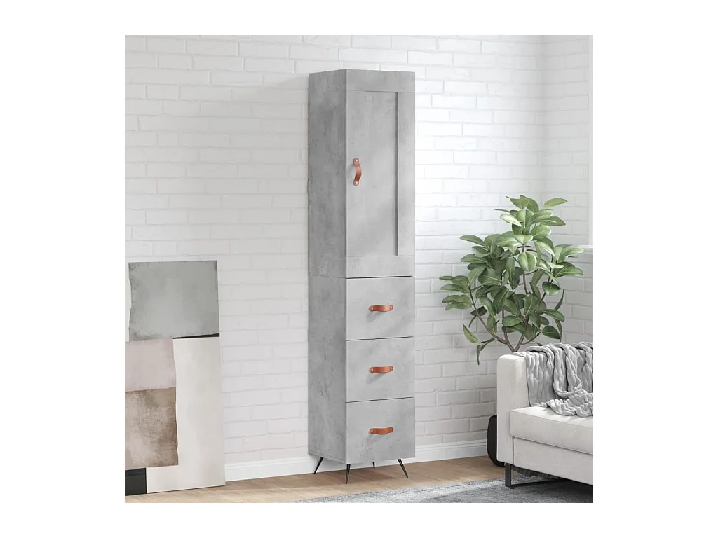 Buffet haut Gris béton 34,5x34x180 cm Bois d'ingénierie