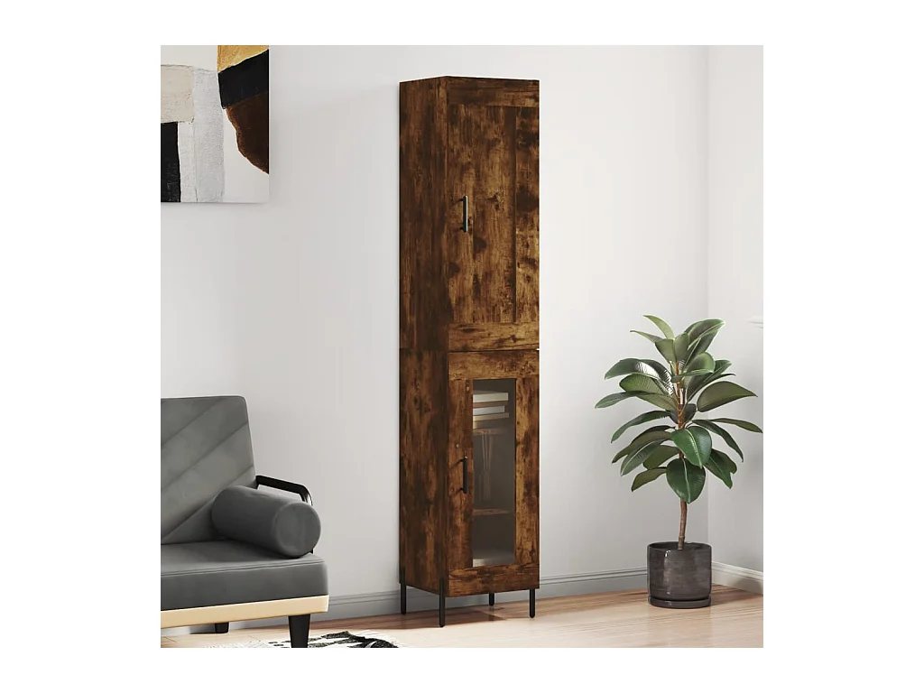 Buffet haut Chêne fumé 34,5x34x180 cm Bois d'ingénierie