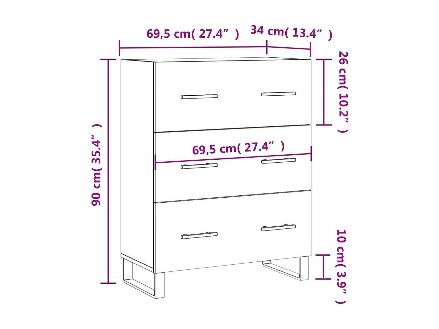 Sideboard Braun Eichen-Optik 69,5x34x90 cm Holzwerkstoff