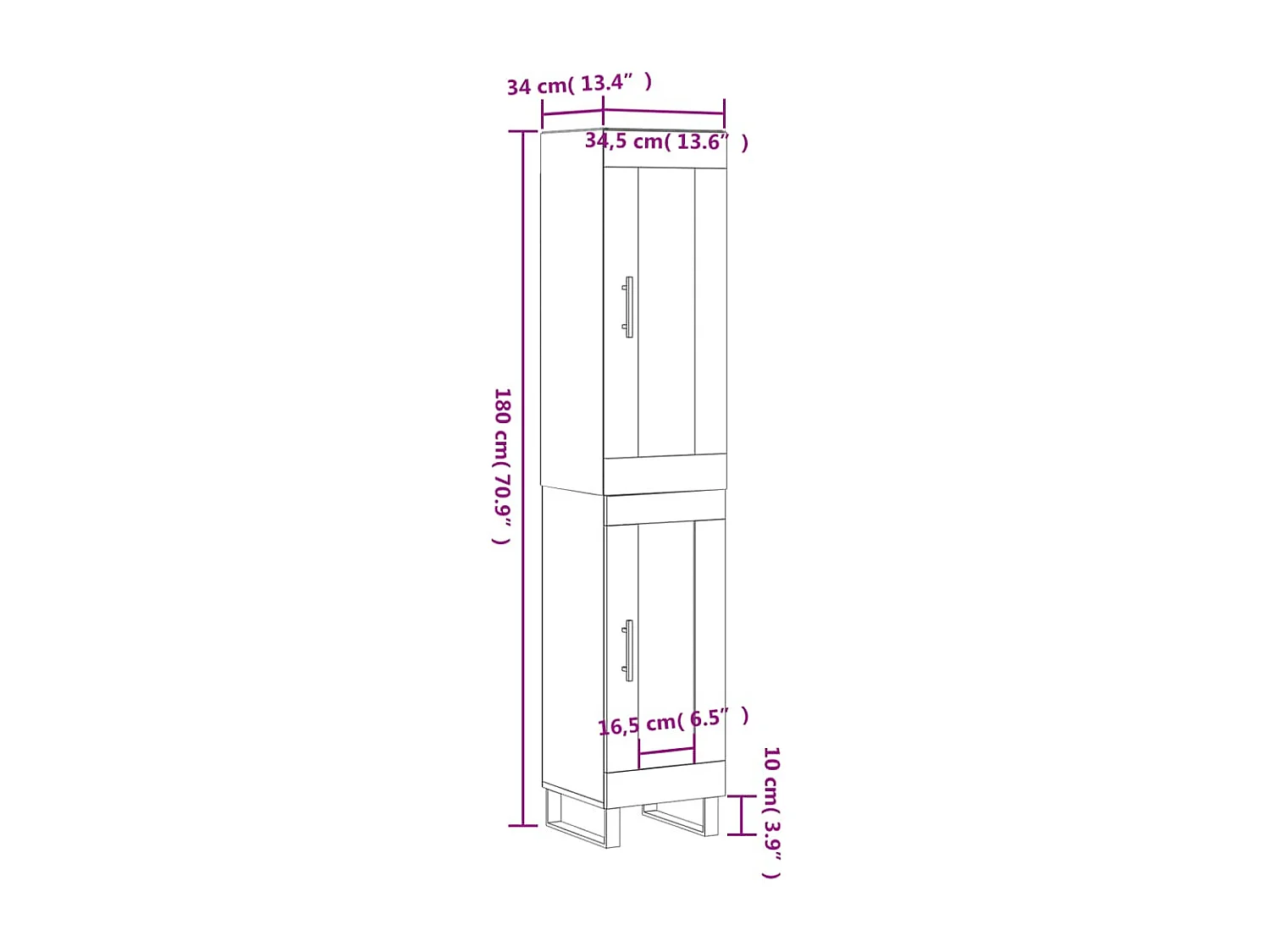 Credenza Grigio Sonoma 34,5x34x180 cm in Legno Multistrato