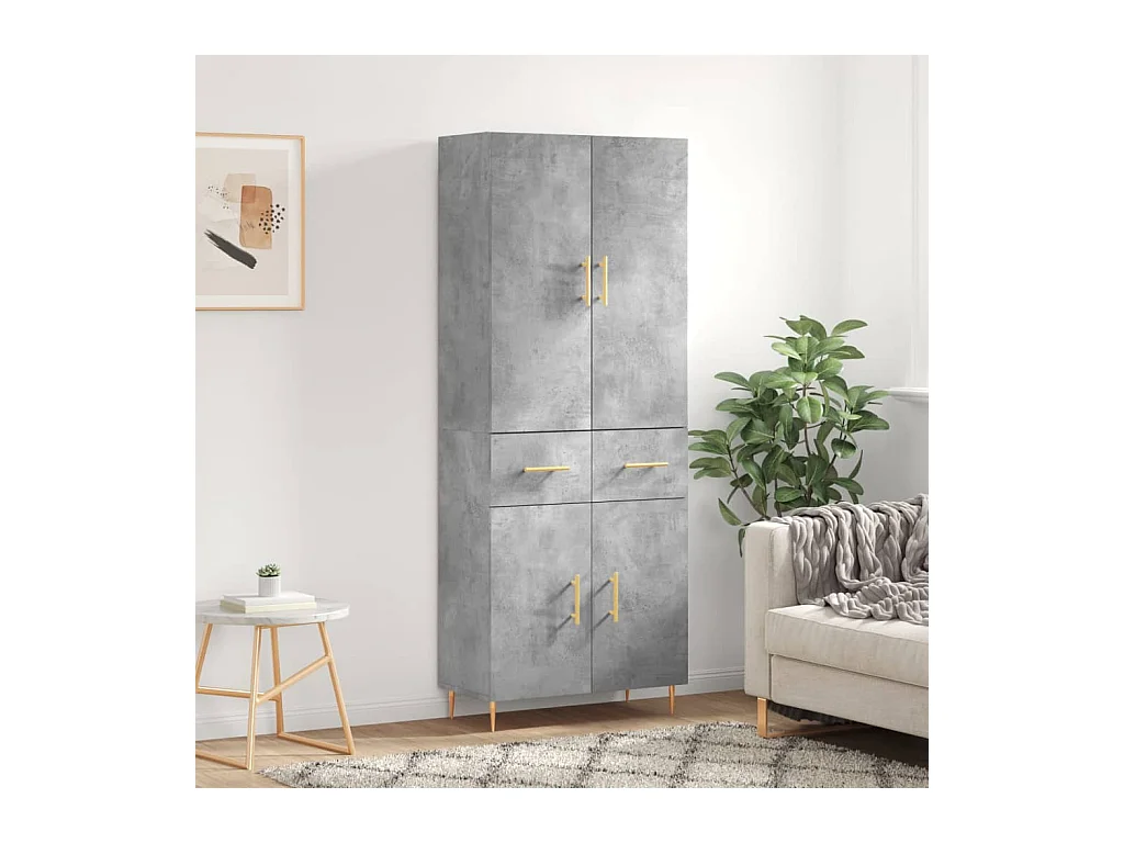 Buffet haut Gris béton 69,5x34x180 cm Bois d'ingénierie
