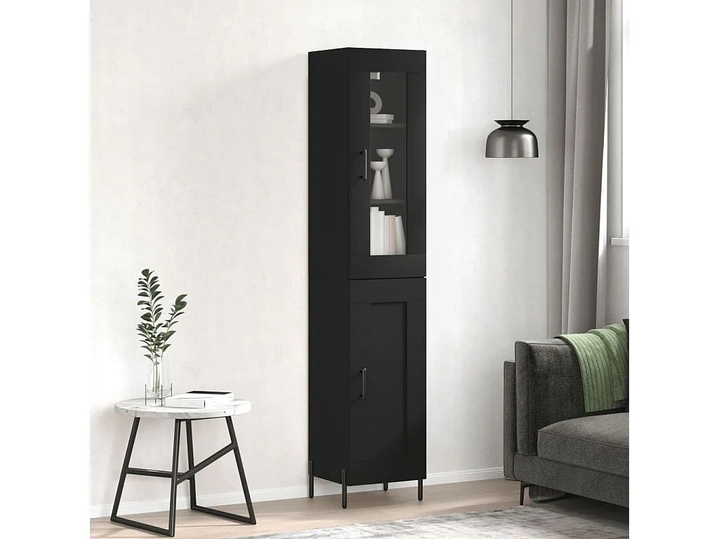 Buffet haut Noir 34,5x34x180 cm Bois d'ingénierie