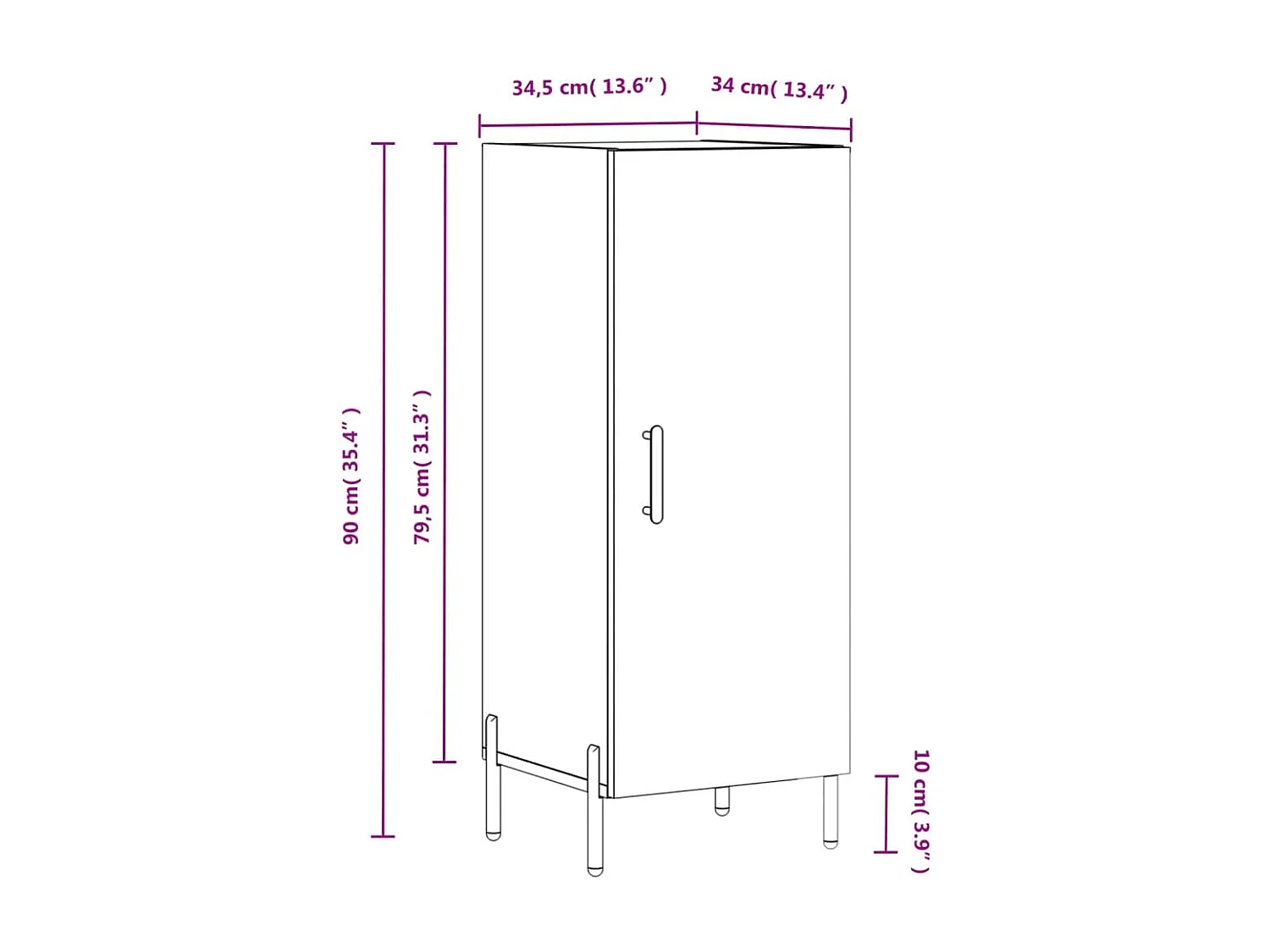 Buffet Gris béton 34,5x34x90 cm Bois d'ingénierie