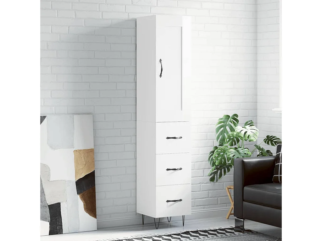 Highboard Hochglanz-Weiß 34,5x34x180 cm Holzwerkstoff