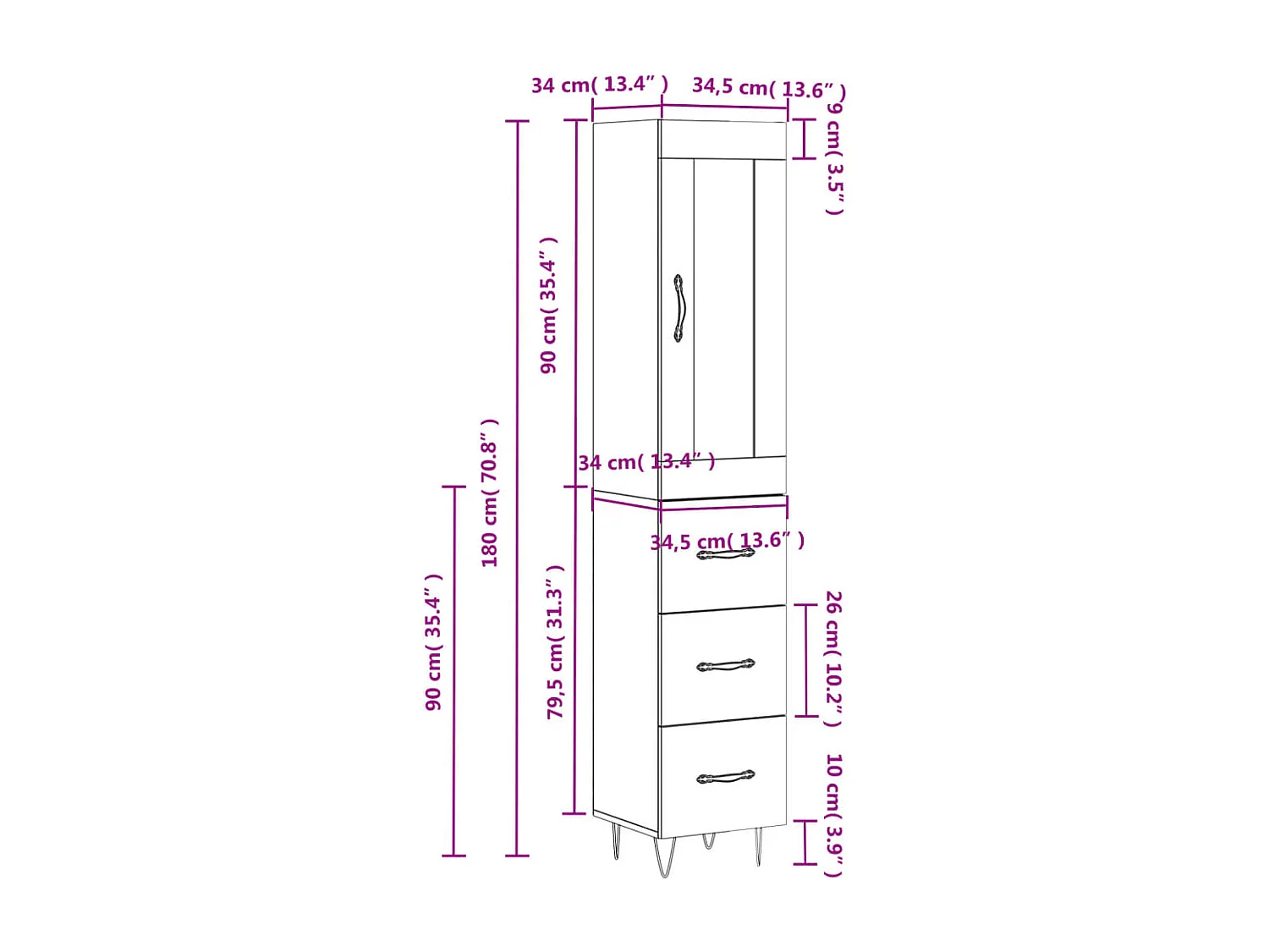 Highboard Hochglanz-Weiß 34,5x34x180 cm Holzwerkstoff