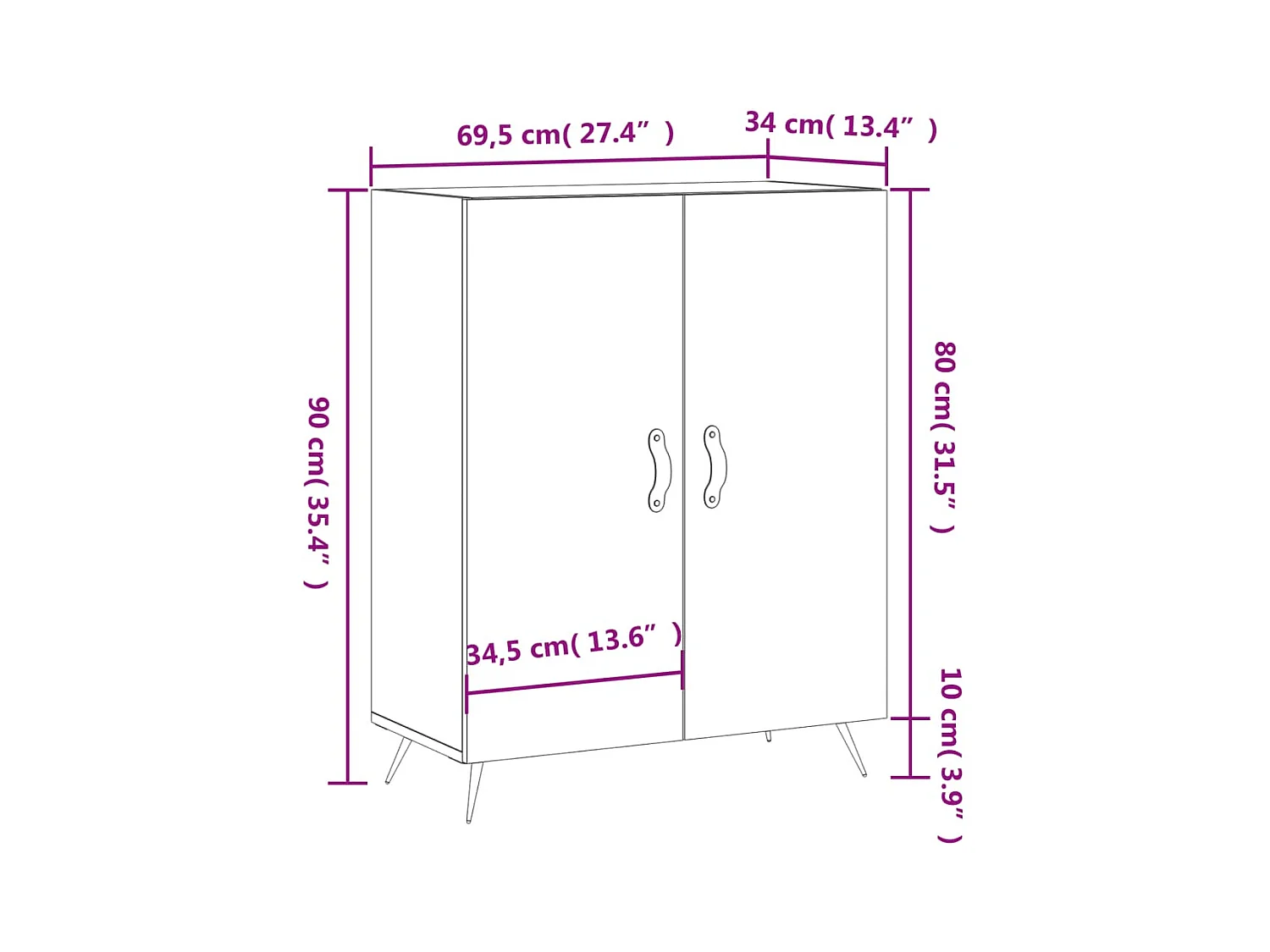 Dressoir 69,5x34x90 cm bewerkt hout betongrijs